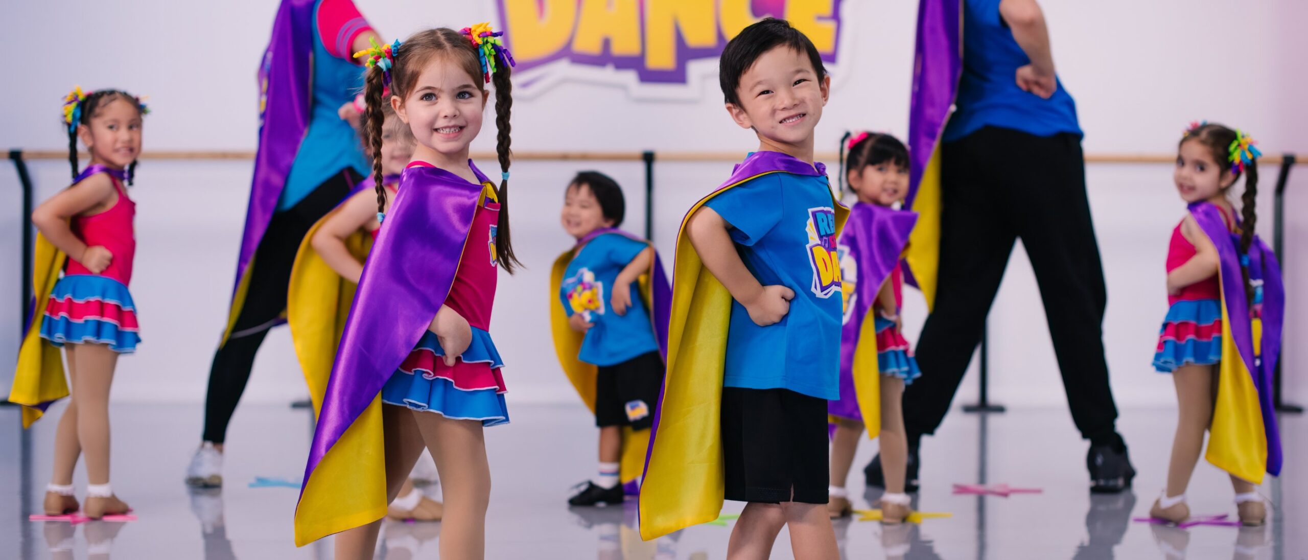 Ready Set Dance preschoolers posing in superhero capes