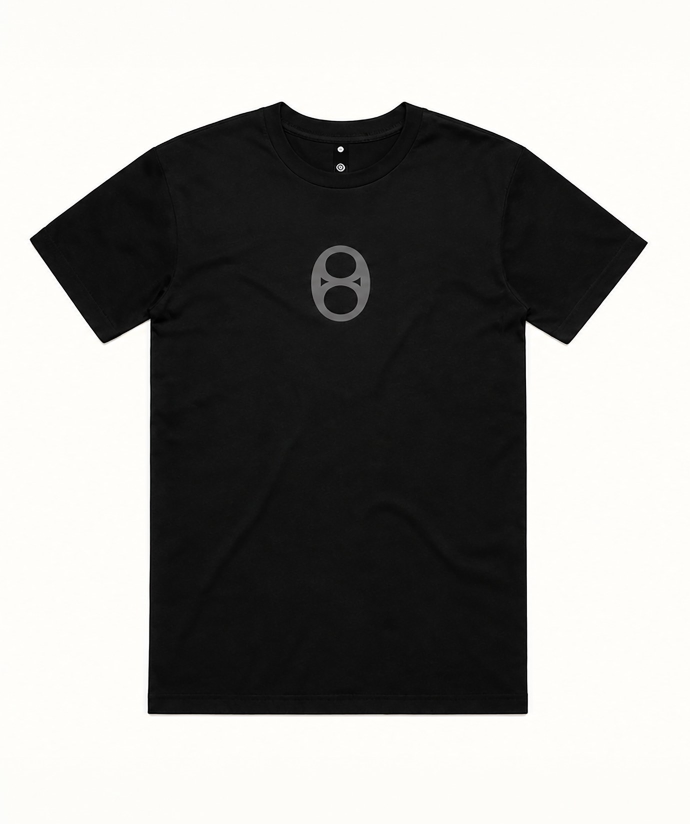 Black 808 Dance Studio uniform T-shirt, front with the 808 mark